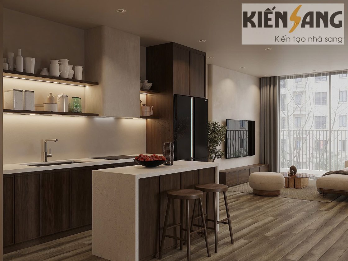 Thiết kế phòng khách căn hộ 3pn trục xx08 Onsen – KĐT Ecopark